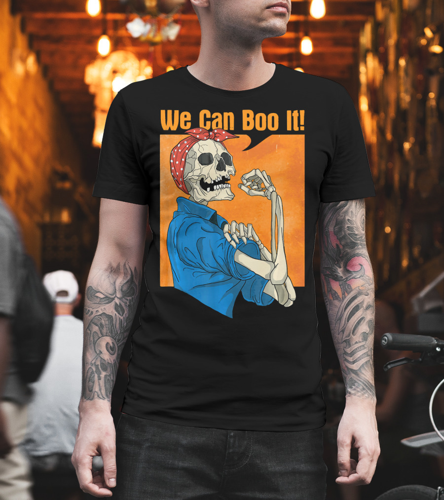 Funny Halloween Vintage Skeleton Rosie the Riveter We Can Boo It T-Shirt