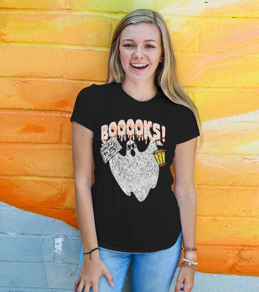 Booooks Spooky Ghost With Open Scary Book And Lantern T-Shirt