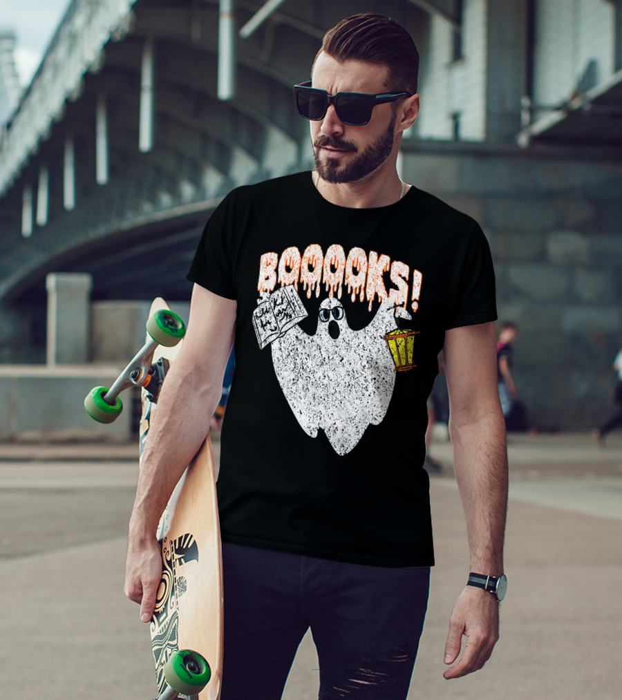 Booooks Spooky Ghost With Open Scary Book And Lantern T-Shirt