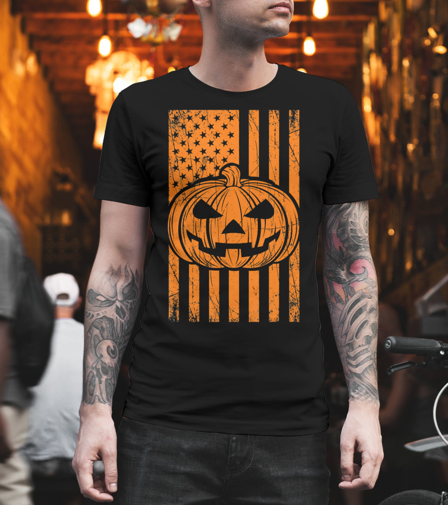 American Flag Grunge Pumpkin Halloween Las T-Shirt