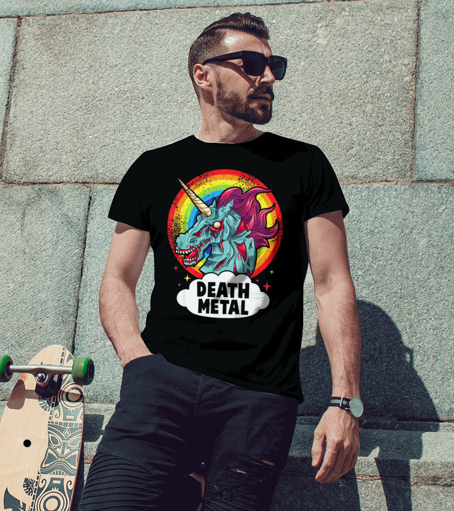 Death Metal Unicorn Rainbow Rocker Emo T-Shirt