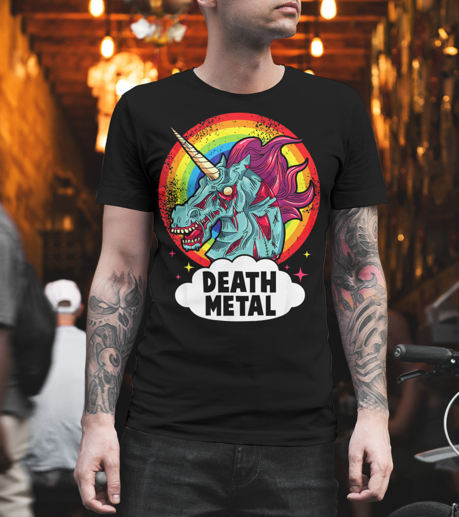 Death Metal Unicorn Rainbow Rocker Emo T-Shirt