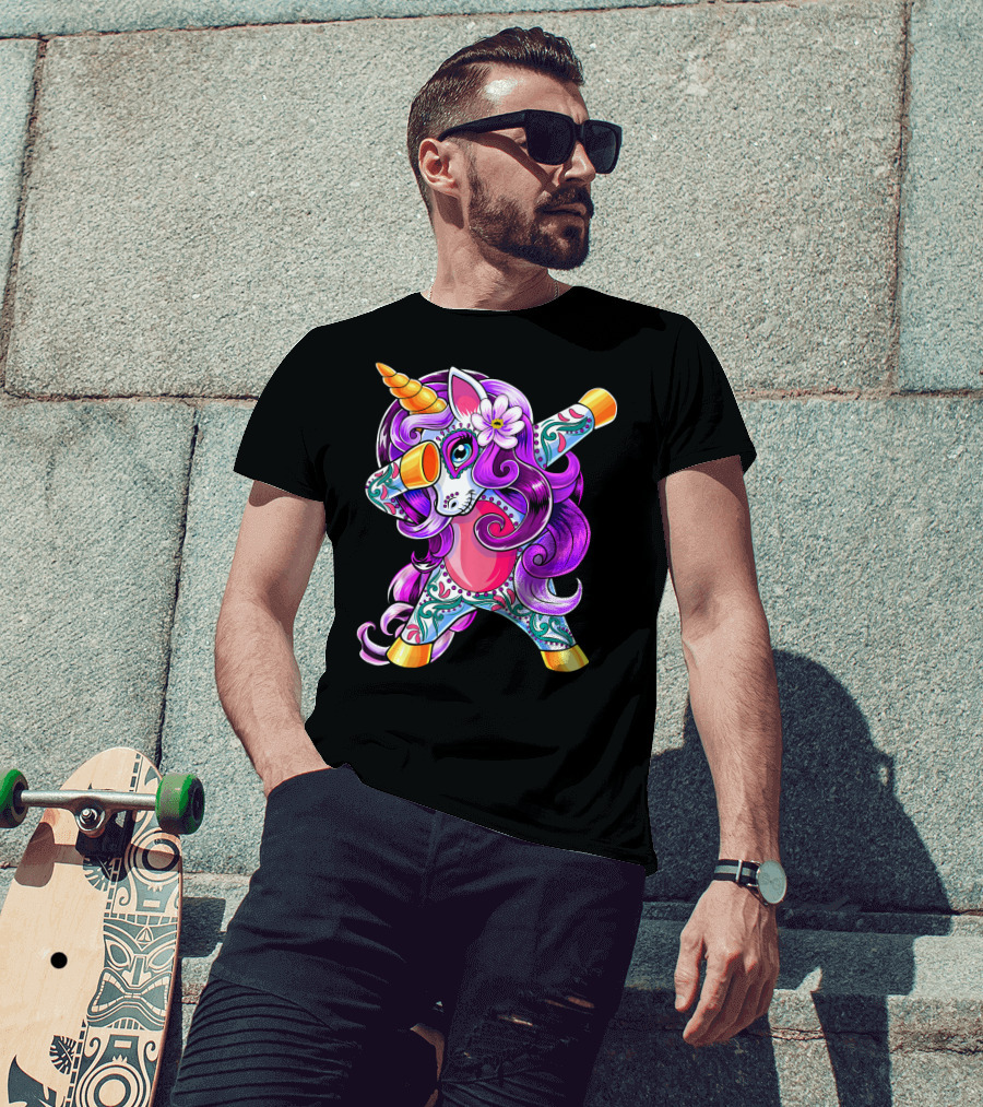 Dabbing Unicorn Day Of The Dead Sugar Skull T-Shirt