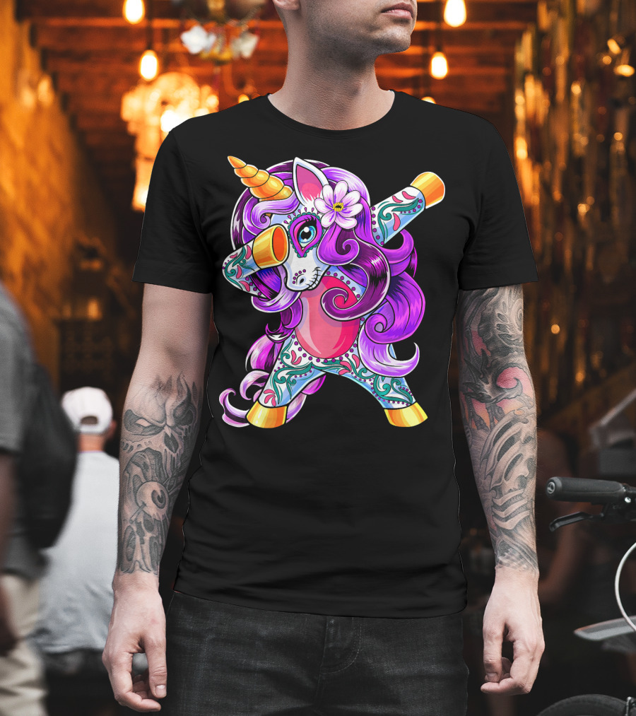 Dabbing Unicorn Day of the Dead Sugar Skull T-Shirt