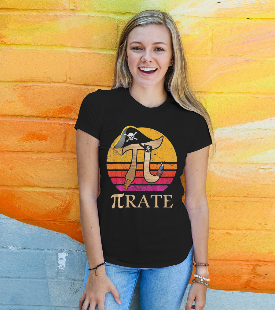 Pi Rate Sunset Buccaneer Emblem T-Shirt