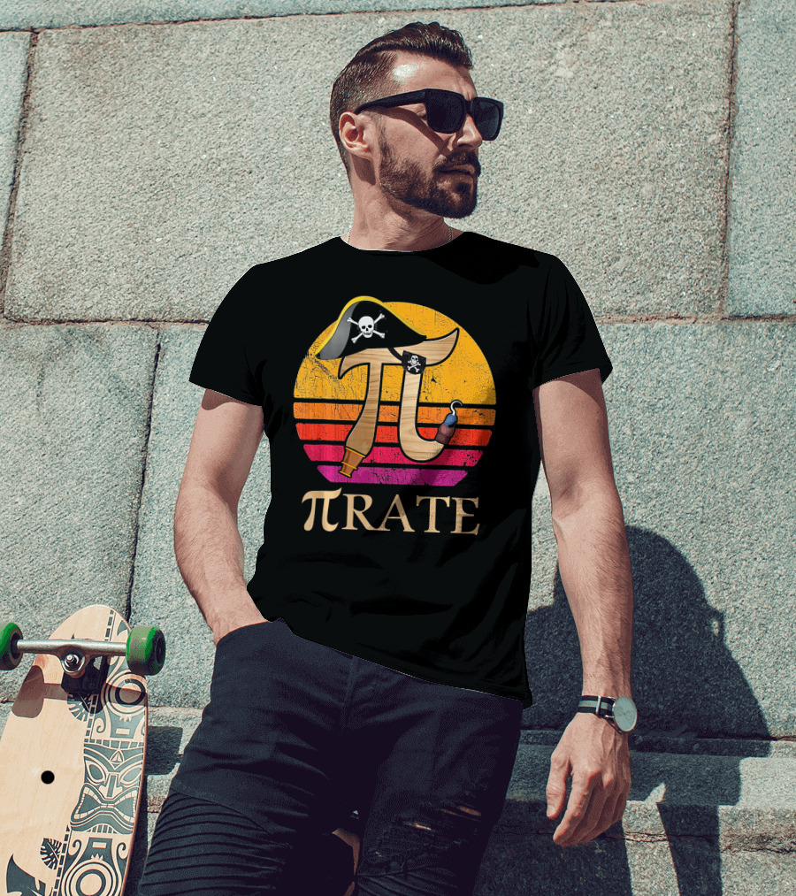 Pi Rate Sunset Buccaneer Emblem T-Shirt