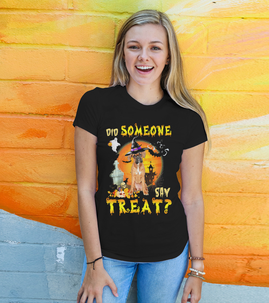 Did Someone Say Treat Boxer Halloween Ghosts Pumpkin Witch Hat T-Shirt