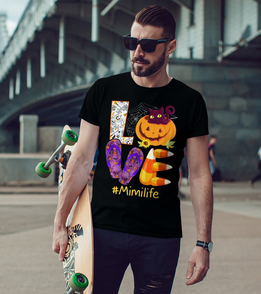 Love Pumpkin Cat Flip Flops #Mimilife T-Shirt