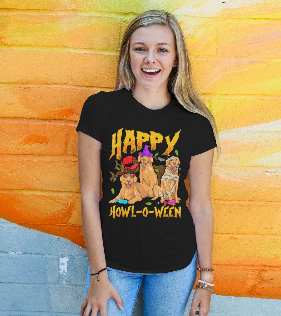 Happy Howl-O-Ween Halloween Golden Retriever T-Shirt