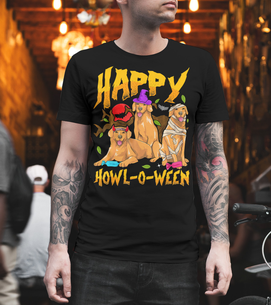 Happy Howl-O-Ween Halloween Golden Retriever T-Shirt