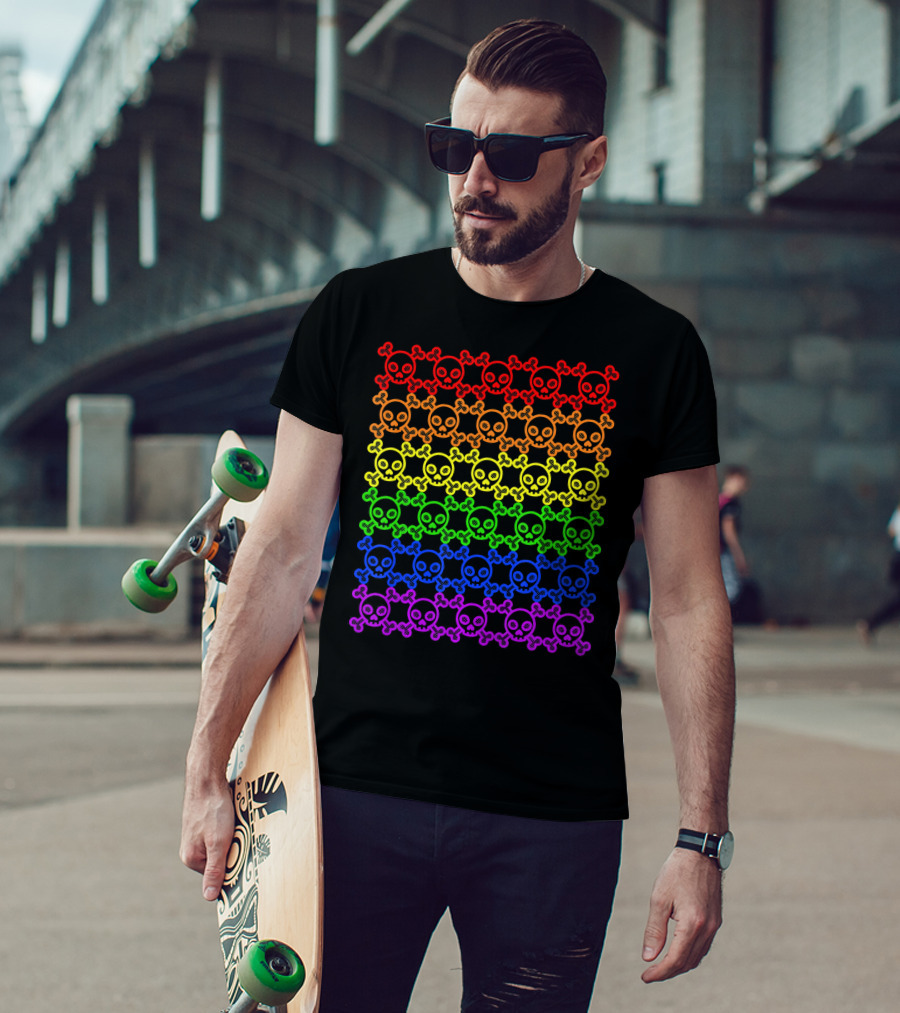 Rainbow Gay Pride Skull And Crossbones T-Shirt
