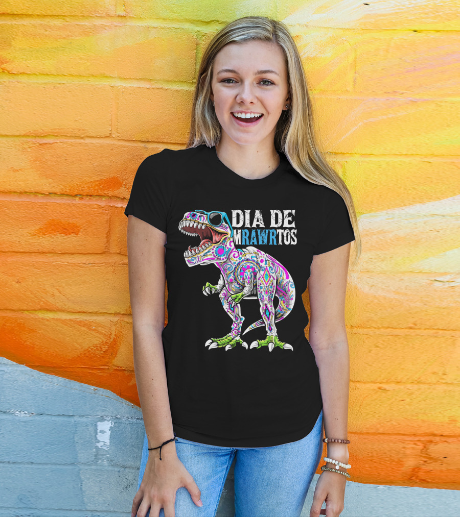 Dia De Mrawrtos Dinosaur Sugarskull T-Shirt