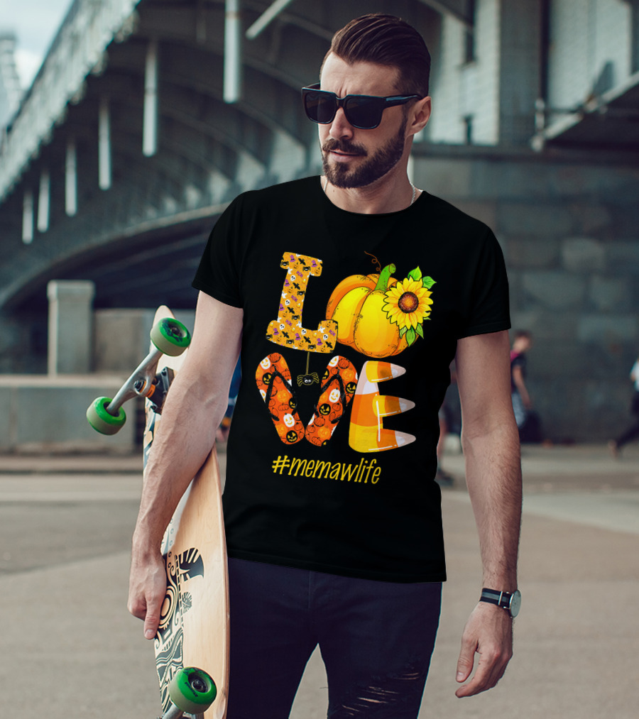Love MeMaW Life Pumpkin Sunflower Halloween Candy Corn T-Shirt