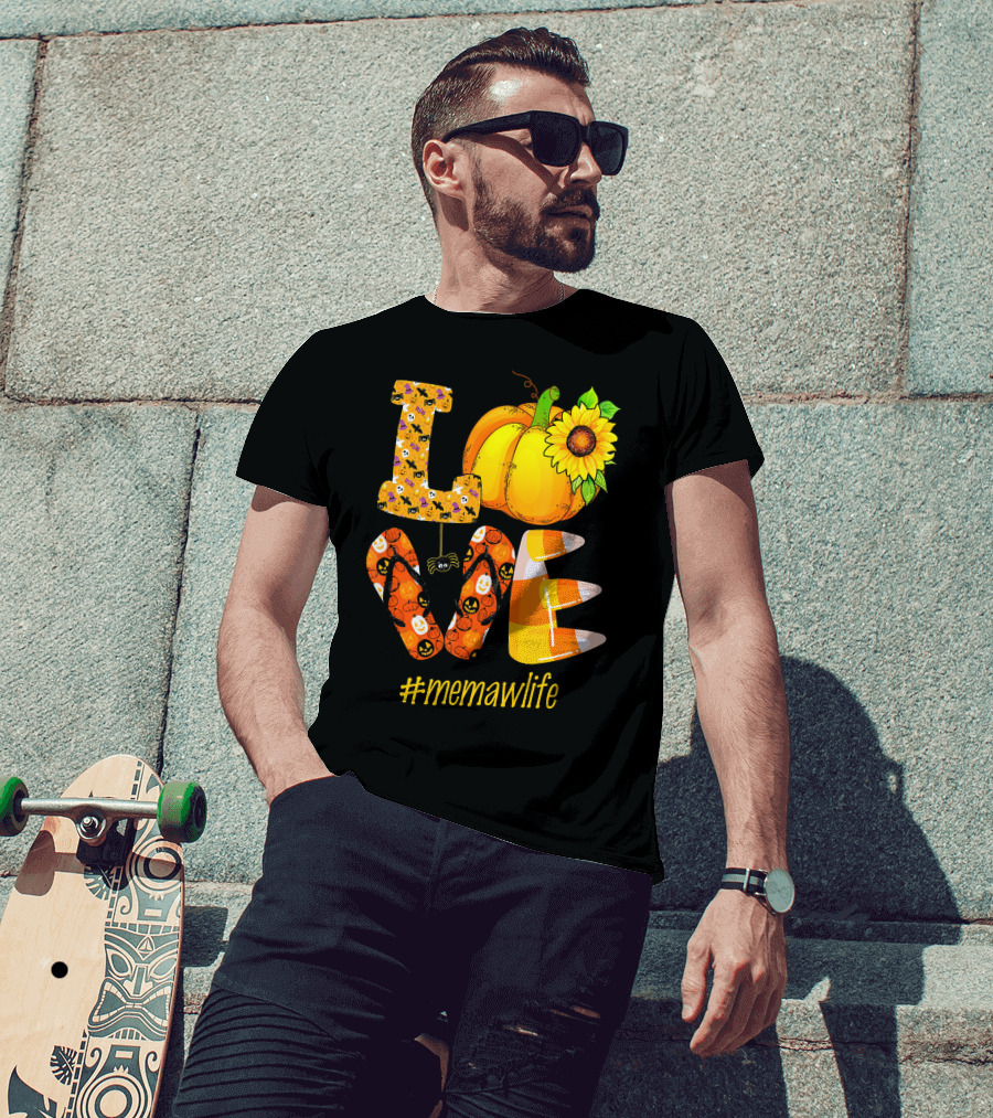 Love MeMaW Life Pumpkin Sunflower Halloween Candy Corn T-Shirt