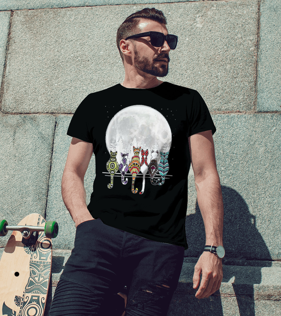 Day Of Dead Sugar Skull Cat Cats Skele Full Moon Forest T-Shirt