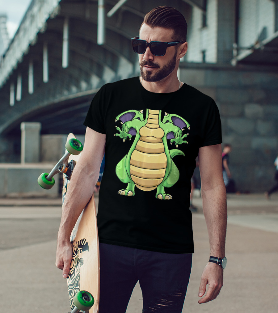 Cool Headless Dragon Retro Cartoon Style Green Monster T-Shirt