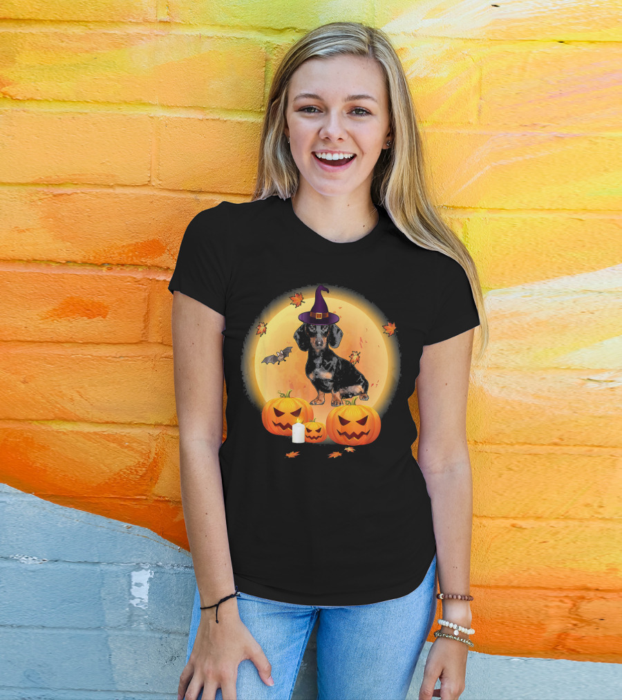 Halloween Dachshund Witch Pumpkin Fun T-Shirt