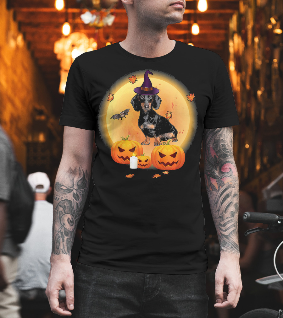 Halloween Dachshund Witch Pumpkin Fun T-Shirt