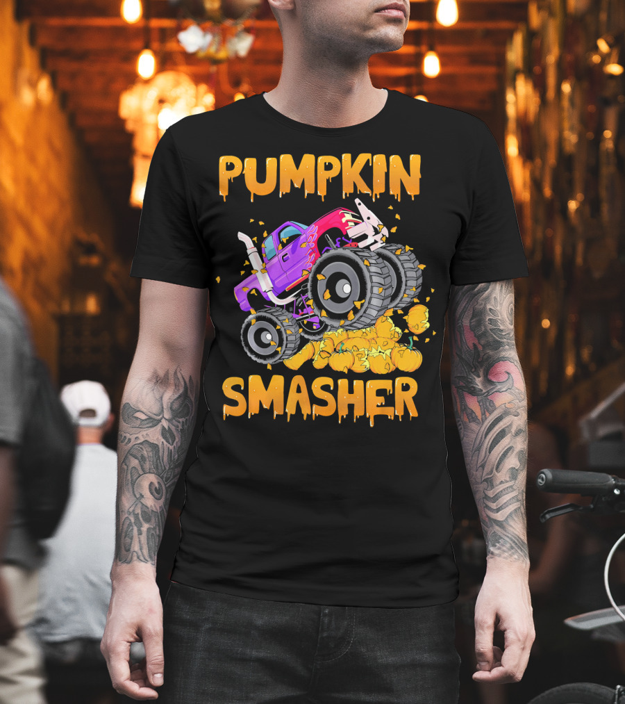 Pumpkin Smasher Halloween Monster Truck T-Shirt