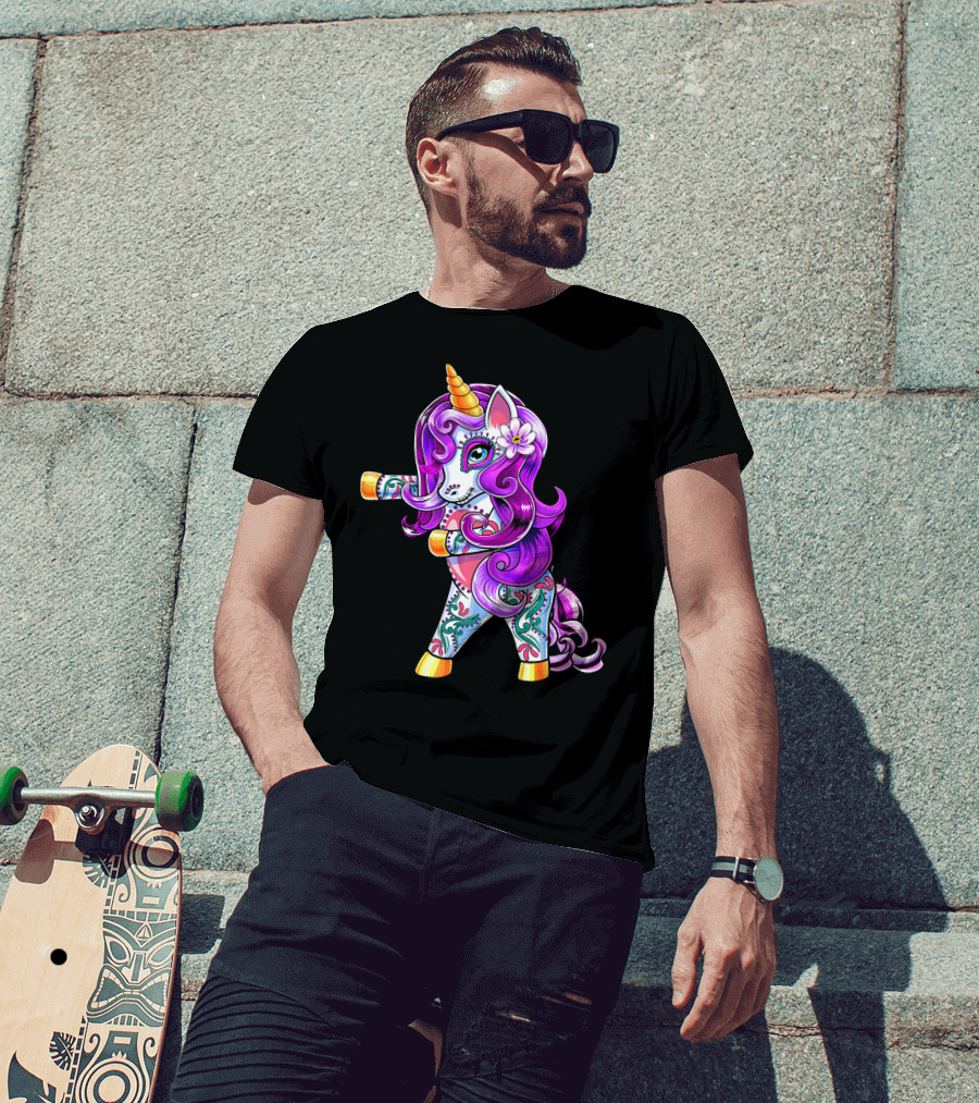 Flossing Unicorn Day Of The Dead Sugar Skull Dance T-Shirt