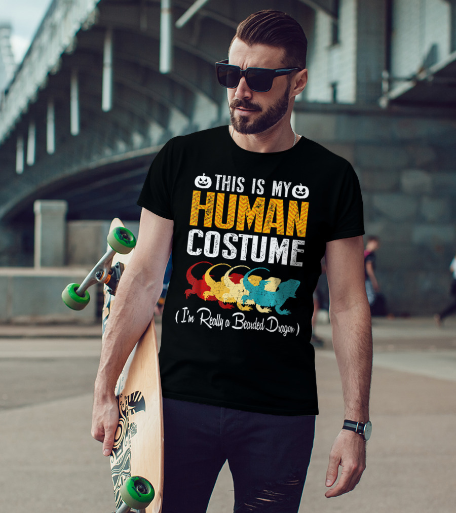 This Is My Human Costume I'm Really A Bearded Dragon Halloween Pumpkin T-Shirt