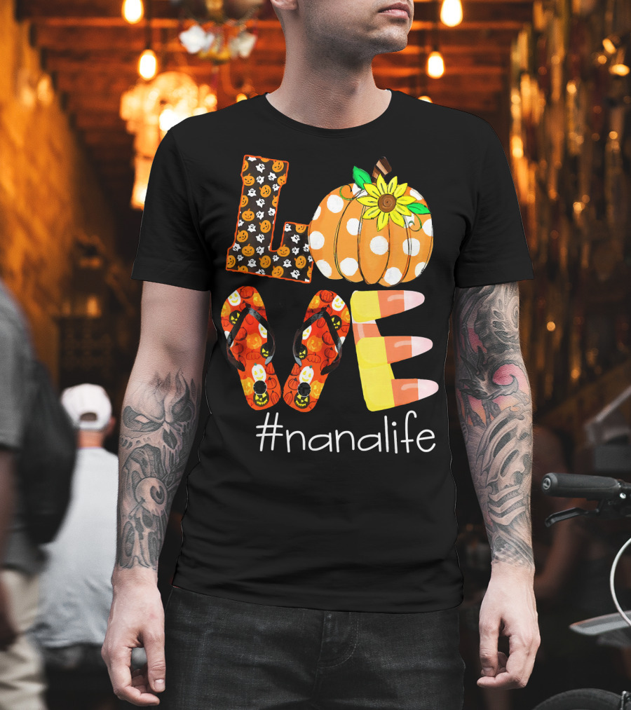 Nanalife Funny Love Pumpkin Flip Flops Halloween Candy Corn and Sunflower T-Shirt