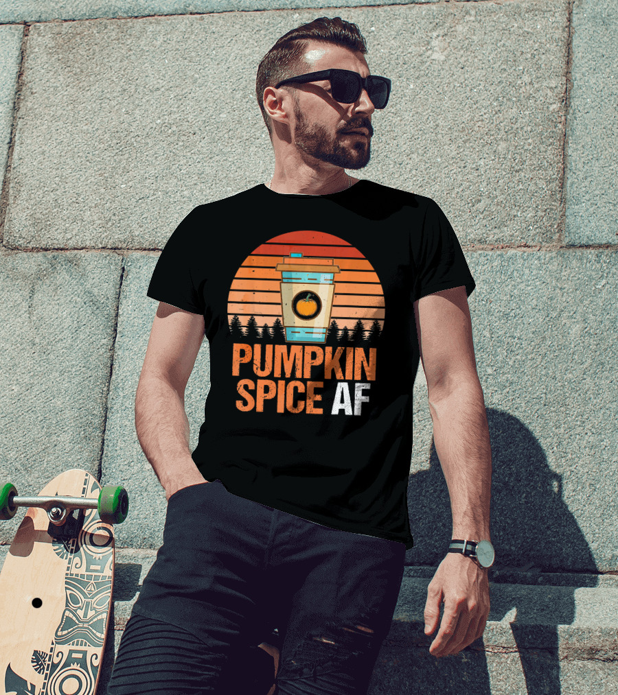 Pumpkin Spice AF Coffee Cup Sunset Forest T-Shirt