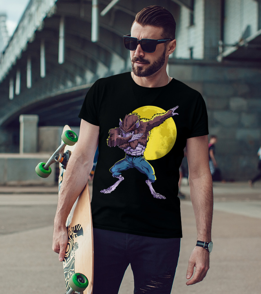 Werewolf Dabbing Halloween Funny Zombie Full Moon T-Shirt