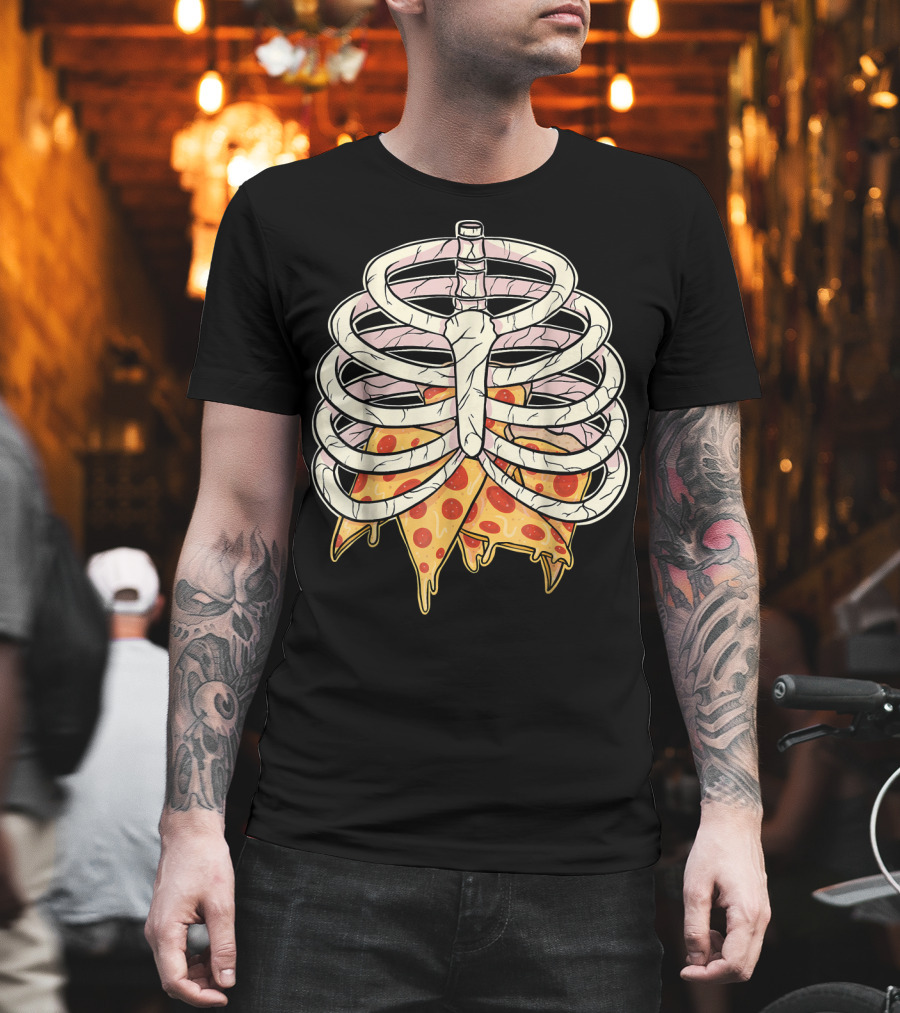 Skeleton Ribcage Pizza Slice Zombie Hall T-Shirt