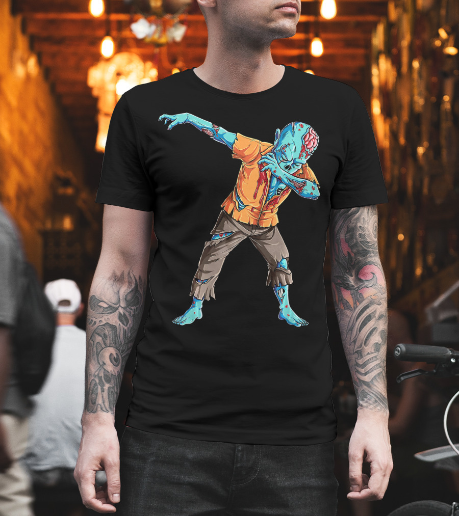 Dabbing Zombie with Orange Shirt and Blue Skin T-Shirt
