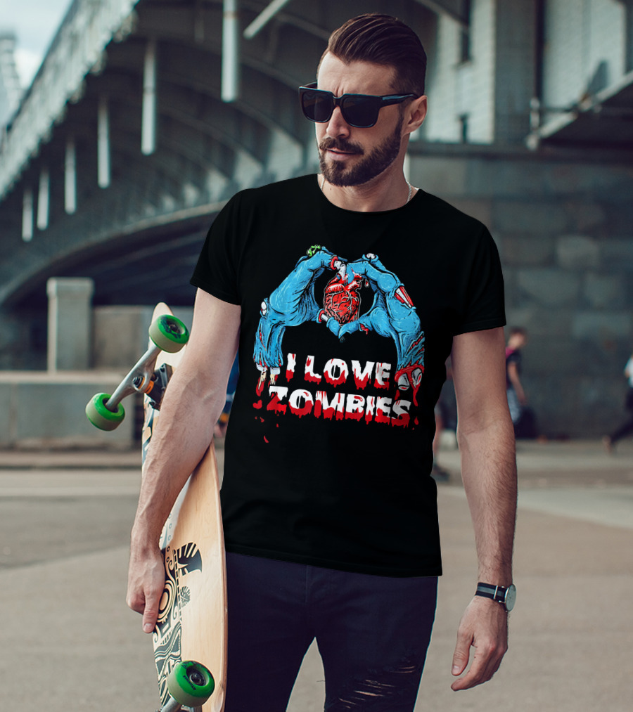 I Love Zombies Halloween Horror Funny Zo Creepy Hands And Heart T-Shirt