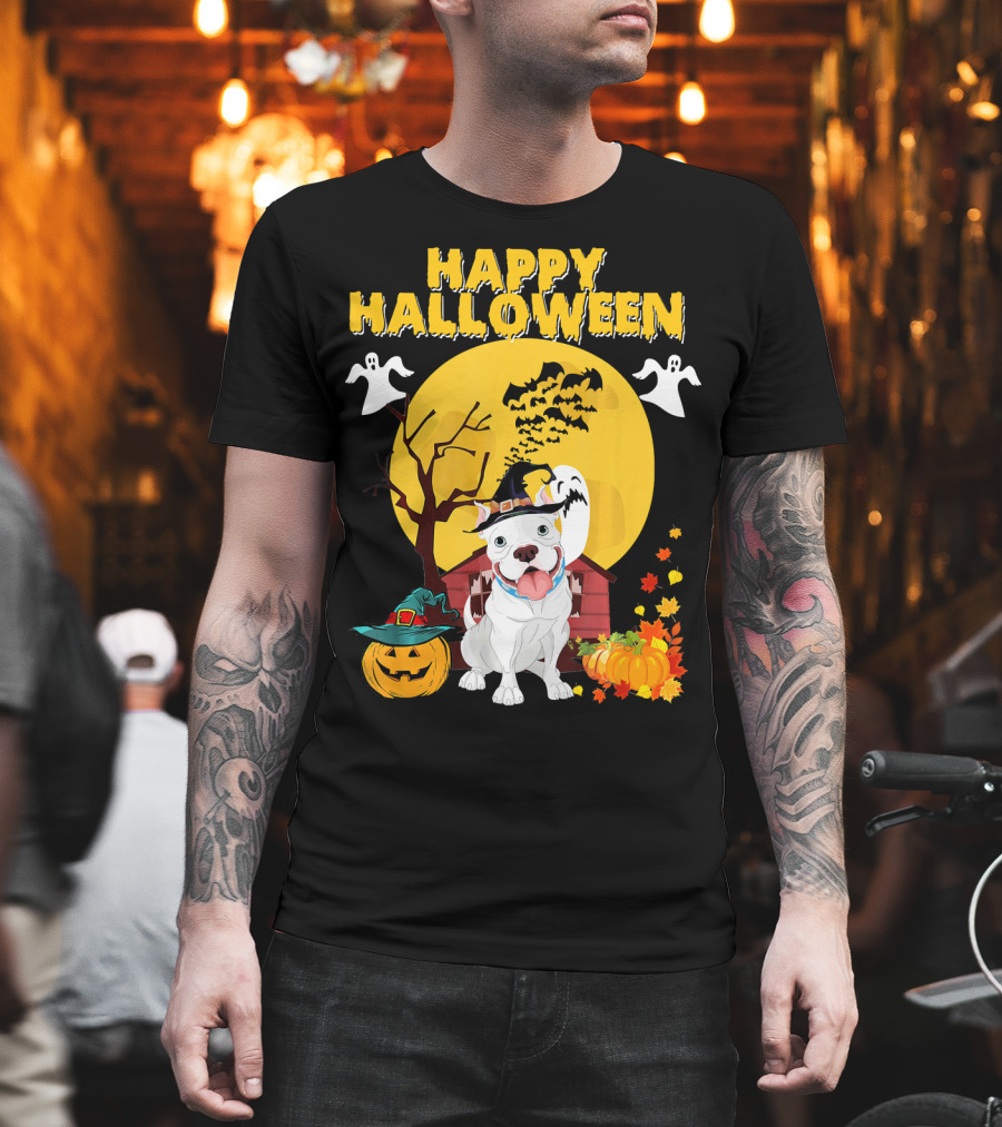 Happy Halloween Pumpkin Pitbull Dog Ghosts and Spooky Night T-Shirt