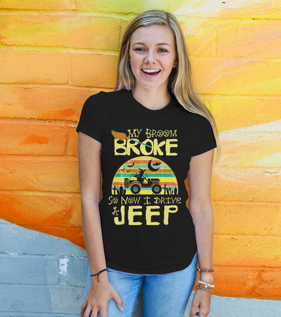 My Broom Broke So Now I Drive A Jeep Halloween Sunset Jeep Witch Vintage T-Shirt