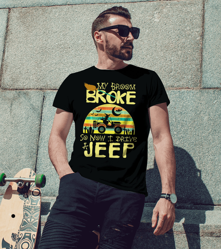 My Broom Broke So Now I Drive A Jeep Halloween Sunset Jeep Witch Vintage T-Shirt