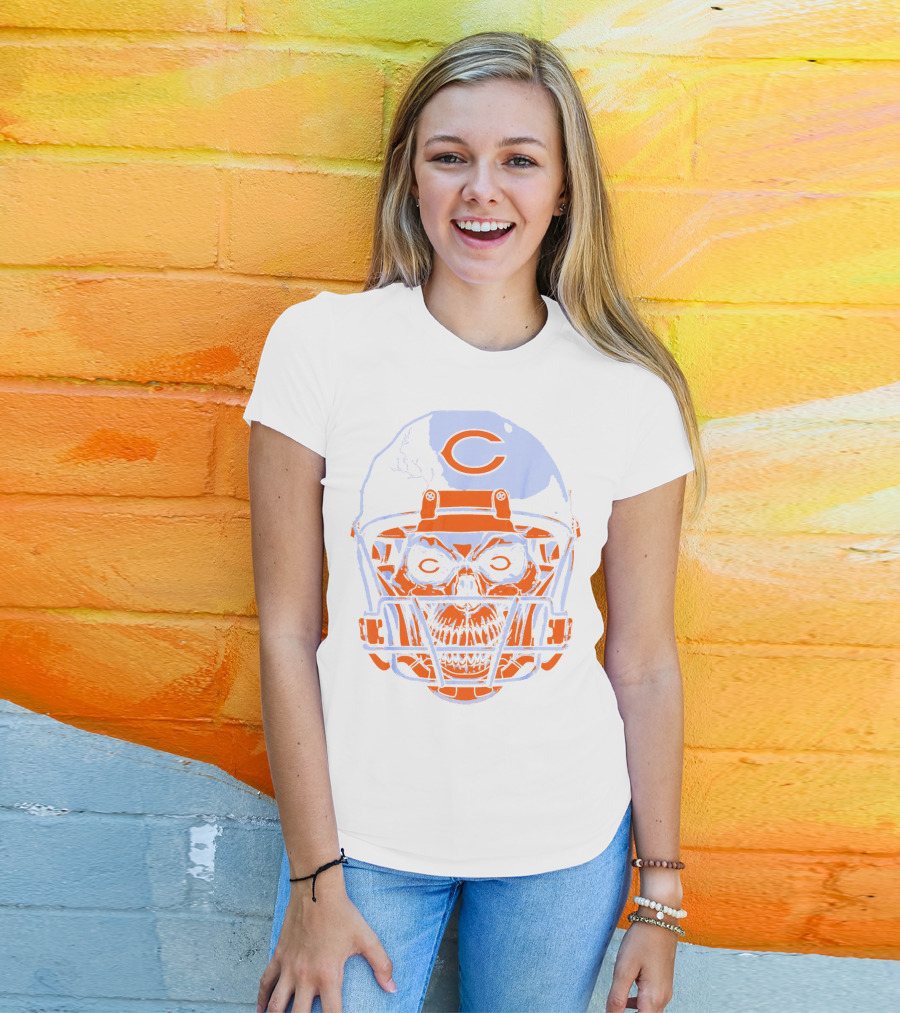Chicago Bears Skull Helmet Halloween Football Skeleton T-Shirt