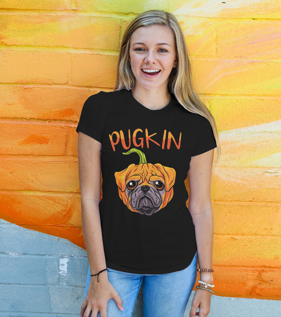 Pugkin Funny Pumpkin Pug Dog Head T-Shirt