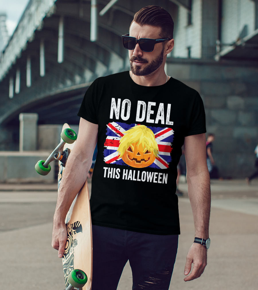 No Deal This Halloween Brexit Pumpkin UK Flag T-Shirt