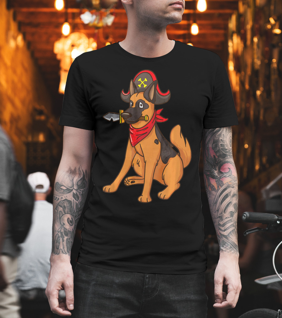 Pirate German Shepherd with Red Bandana and Hat for Halloween T-Shirt