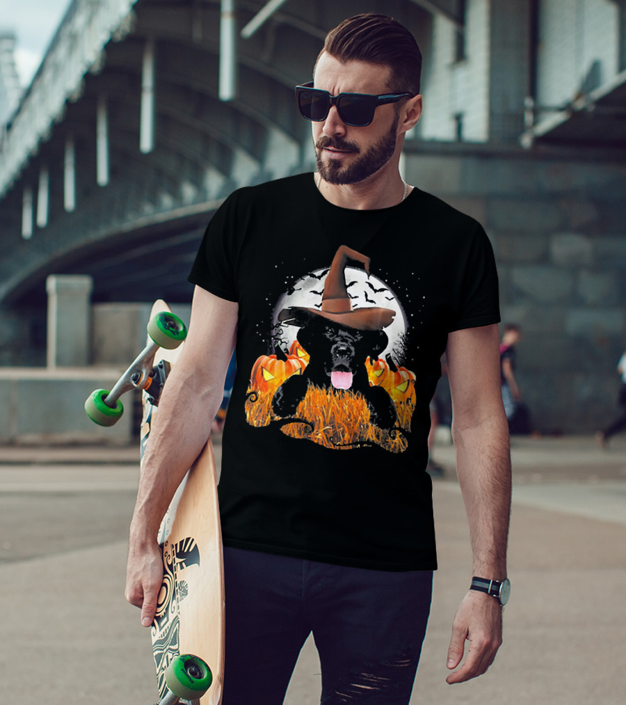 Labrador Halloween Cute Dog Witch With Pumpkin And Moon T-Shirt