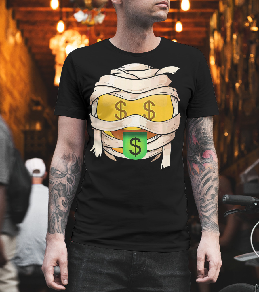 Money Face Emoji Wink Out Tongue Wrapped Mummy Style Dollar Sign Eyes T-Shirt