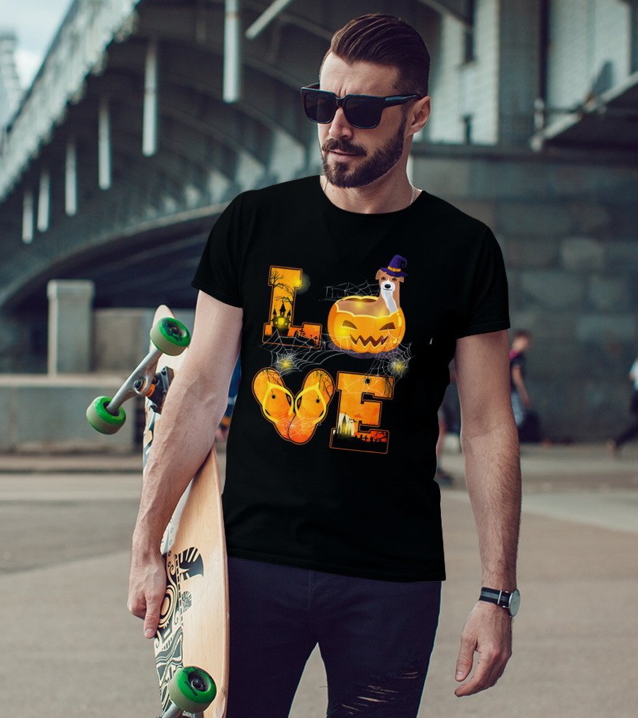 LOVE Halloween Pumpkin Italian Greyhound Spider Webs T-Shirt