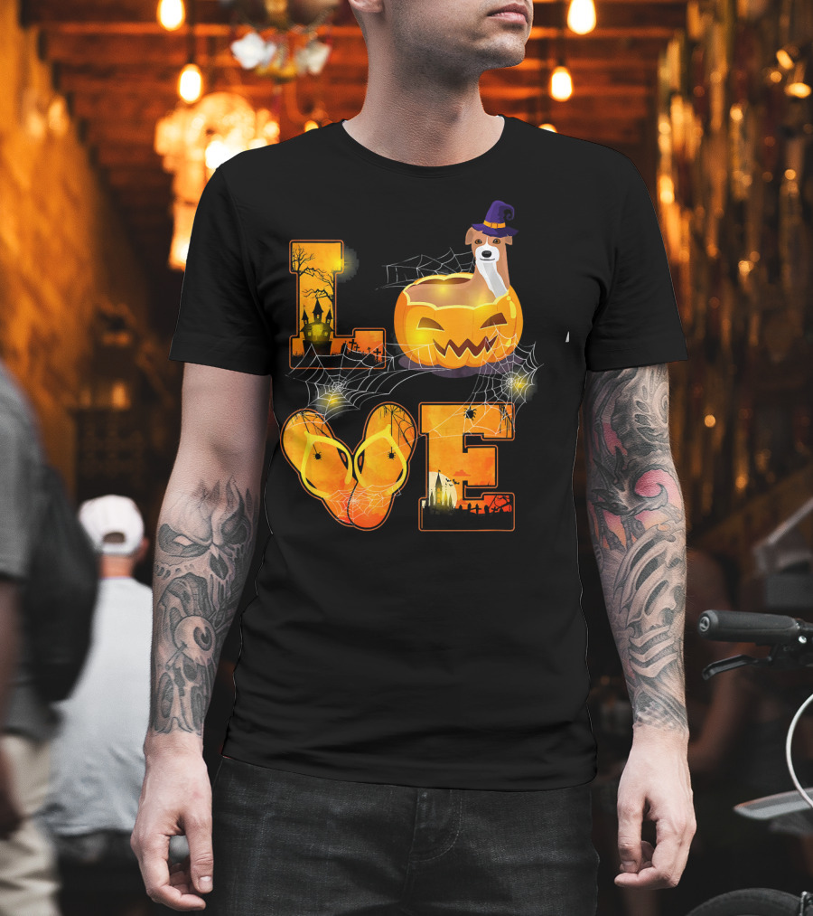 LOVE Halloween Pumpkin Italian Greyhound Spider Webs T-Shirt