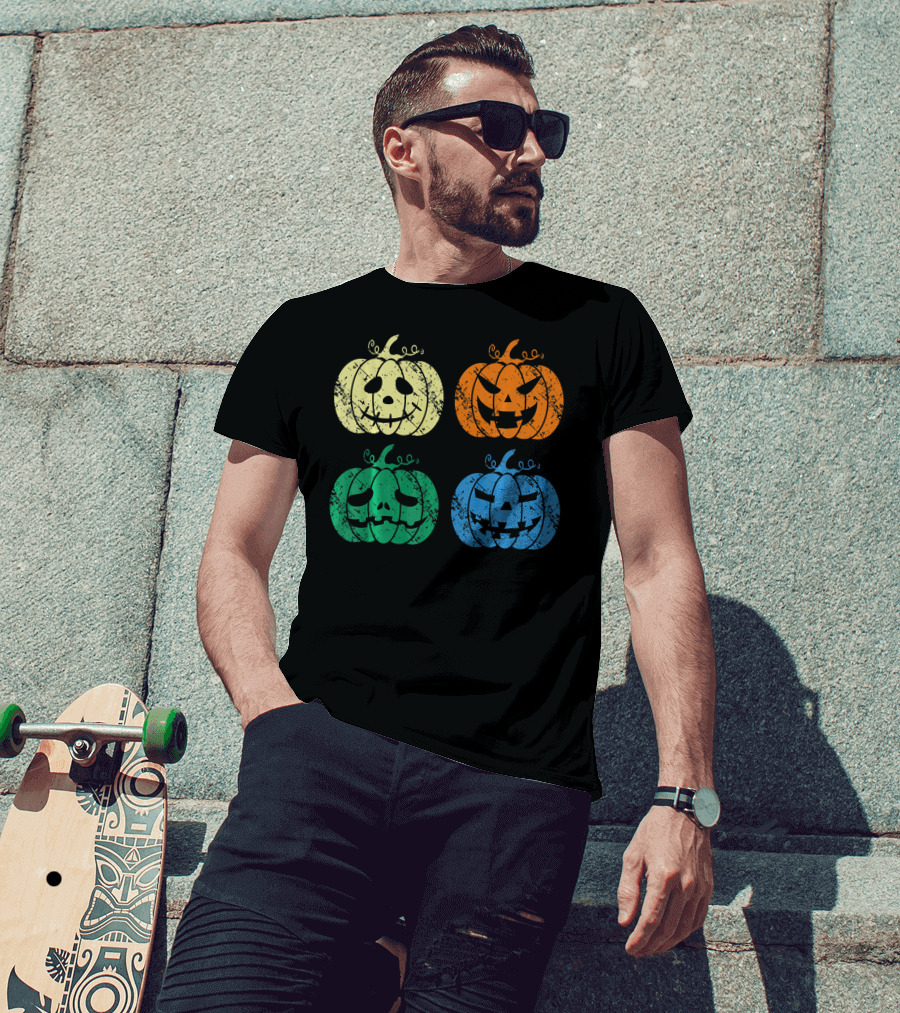 Vintage Retro Scary Pumpkin Face Halloween T-Shirt