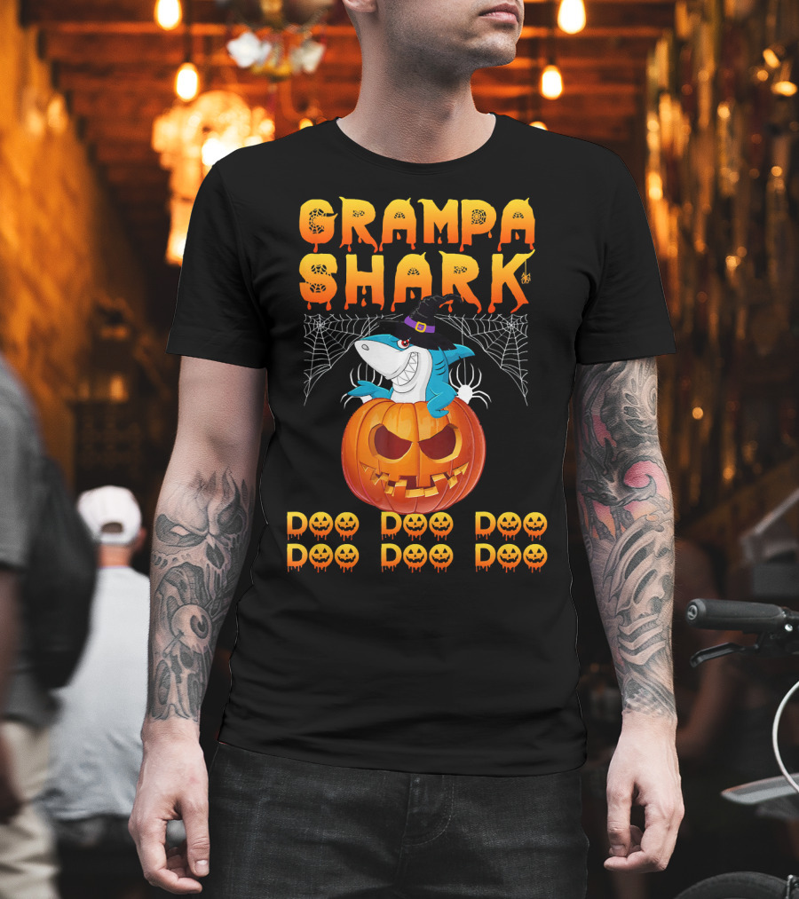 Grampa Shark Doo Doo Halloween Pumpkin Spider Webs T-Shirt