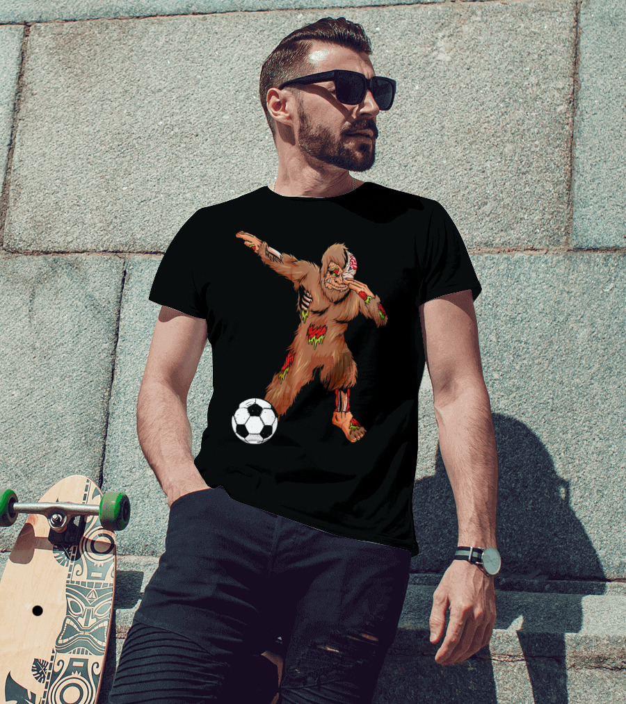 Dabbing Zombie Bigfoot Halloween Soccer Player T-Shirt