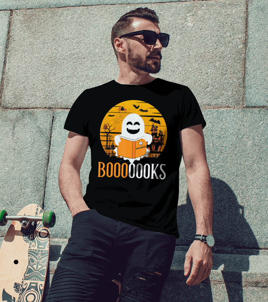 Booooooks Boo Read Books Funny Nerd Halloween Ghost Reading T-Shirt