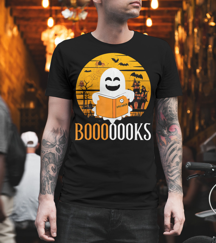 Booooooks Boo Read Books Funny Nerd Halloween Ghost Reading T-Shirt