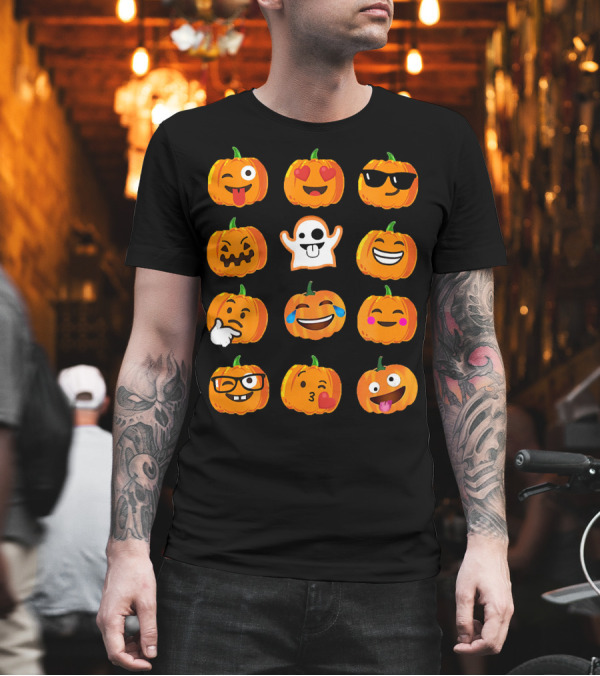Emoji Faces Pumpkins and Ghost Halloween T-Shirt Emoji Faces Pumpkins and Ghost Halloween T-Shirt