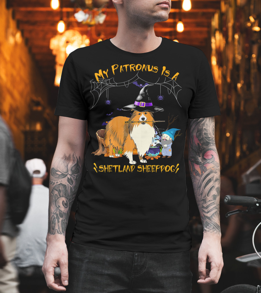 My Patronus Is A Shetland Sheepdog Halloween Witch Hat And Gnome T-Shirt