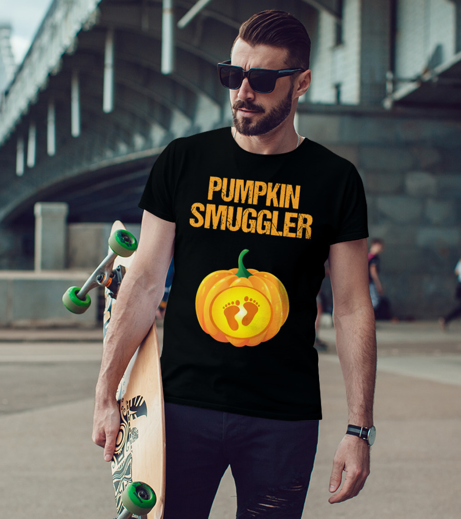 Pumpkin Smuggler Pregnancy Announcement With Baby Footprints T-Shirt